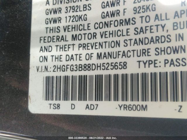 Photo 8 VIN: 2HGFG3B88DH525658 - HONDA CIVIC CPE 