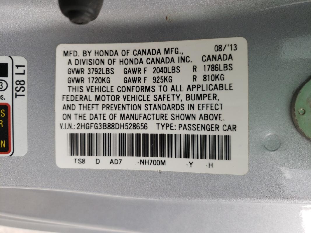 Photo 9 VIN: 2HGFG3B88DH528656 - HONDA CIVIC EX 