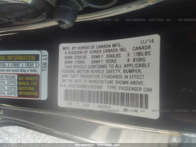 Photo 8 VIN: 2HGFG3B88FH505560 - HONDA CIVIC COUPE 