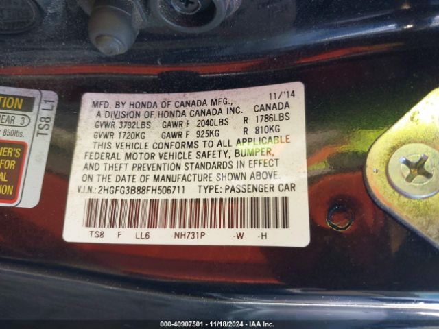 Photo 8 VIN: 2HGFG3B88FH506711 - HONDA CIVIC 