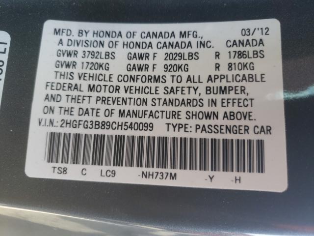 Photo 9 VIN: 2HGFG3B89CH540099 - HONDA CIVIC EX 