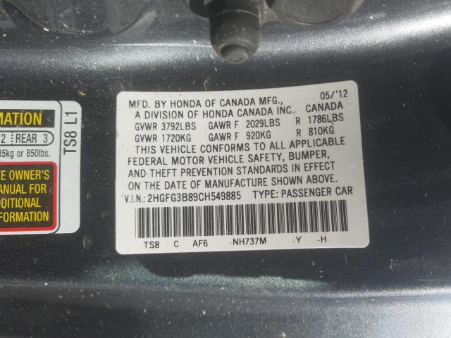 Photo 9 VIN: 2HGFG3B89CH549885 - HONDA CIVIC EX 