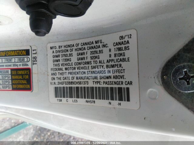 Photo 8 VIN: 2HGFG3B89CH561373 - HONDA CIVIC CPE 