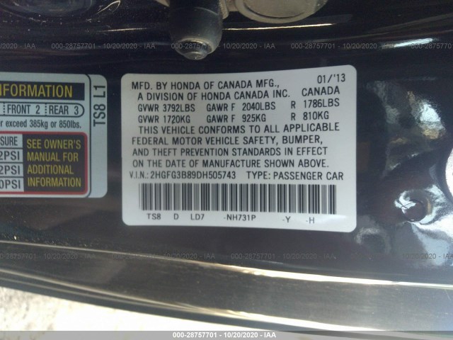 Photo 8 VIN: 2HGFG3B89DH505743 - HONDA CIVIC CPE 