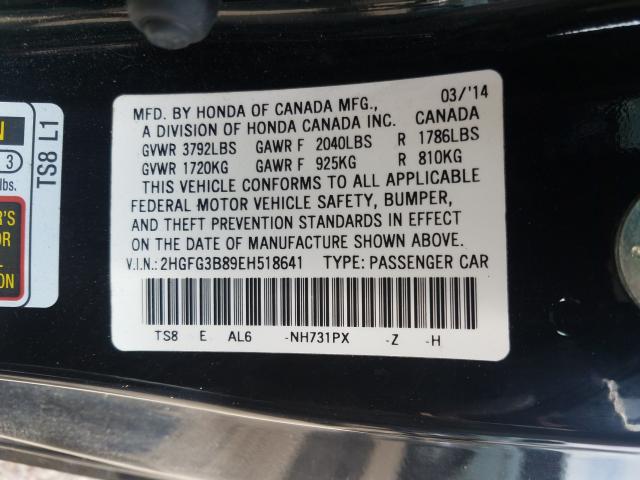 Photo 9 VIN: 2HGFG3B89EH518641 - HONDA CIVIC EX 