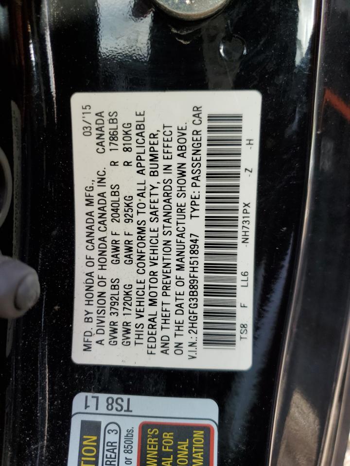 Photo 11 VIN: 2HGFG3B89FH518947 - HONDA CIVIC 