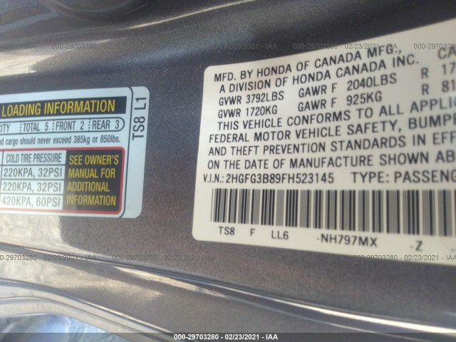 Photo 8 VIN: 2HGFG3B89FH523145 - HONDA CIVIC COUPE 