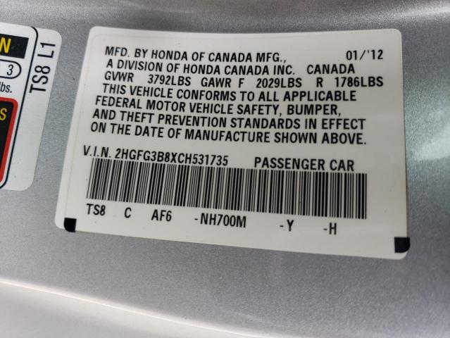 Photo 11 VIN: 2HGFG3B8XCH531735 - HONDA CIVIC EX 