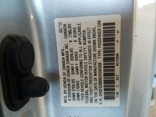 Photo 9 VIN: 2HGFG3B8XCH540368 - HONDA CIVIC EX 