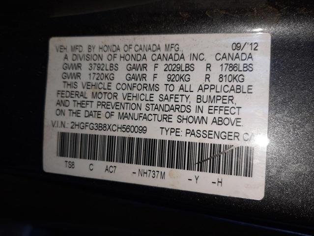 Photo 9 VIN: 2HGFG3B8XCH560099 - HONDA CIVIC CPE 