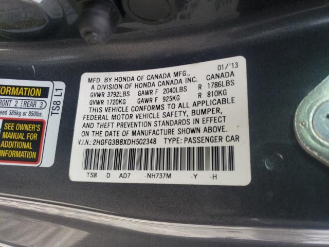 Photo 9 VIN: 2HGFG3B8XDH502348 - HONDA CIVIC CPE 