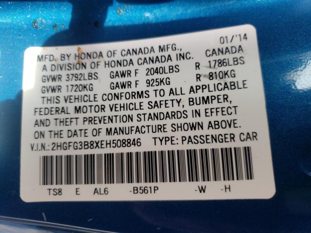 Photo 9 VIN: 2HGFG3B8XEH508846 - HONDA CIVIC EX 