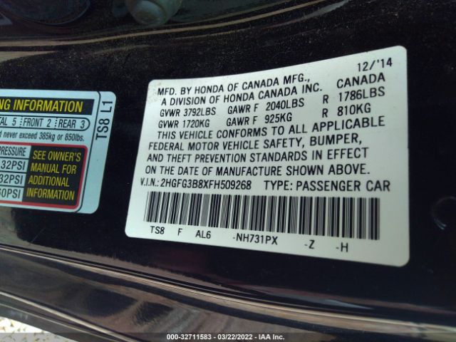 Photo 8 VIN: 2HGFG3B8XFH509268 - HONDA CIVIC COUPE 