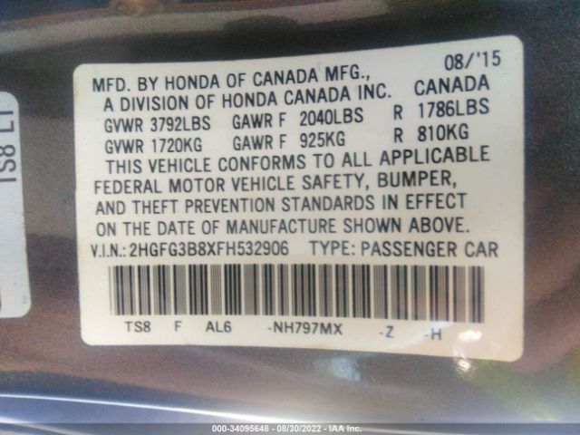 Photo 8 VIN: 2HGFG3B8XFH532906 - HONDA CIVIC COUPE 