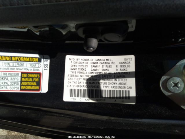 Photo 8 VIN: 2HGFG4A50CH709780 - HONDA CIVIC CPE 