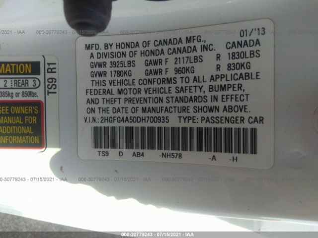 Photo 8 VIN: 2HGFG4A50DH700935 - HONDA CIVIC CPE 