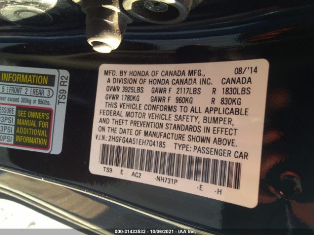 Photo 8 VIN: 2HGFG4A51EH704185 - HONDA CIVIC COUPE 