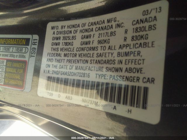 Photo 8 VIN: 2HGFG4A52DH702816 - HONDA CIVIC CPE 