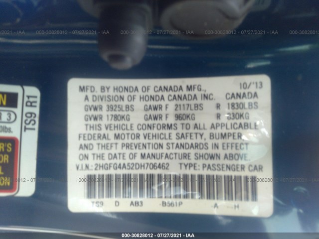 Photo 8 VIN: 2HGFG4A52DH706462 - HONDA CIVIC CPE 