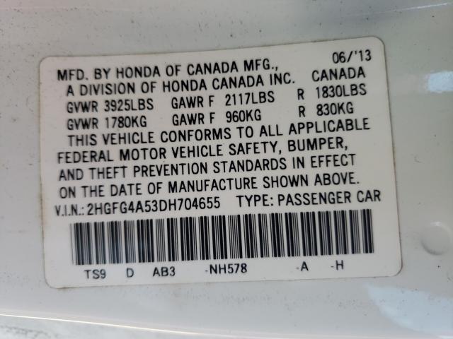 Photo 9 VIN: 2HGFG4A53DH704655 - HONDA CIVIC SI 