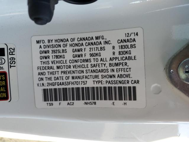 Photo 12 VIN: 2HGFG4A53FH701757 - HONDA CIVIC 