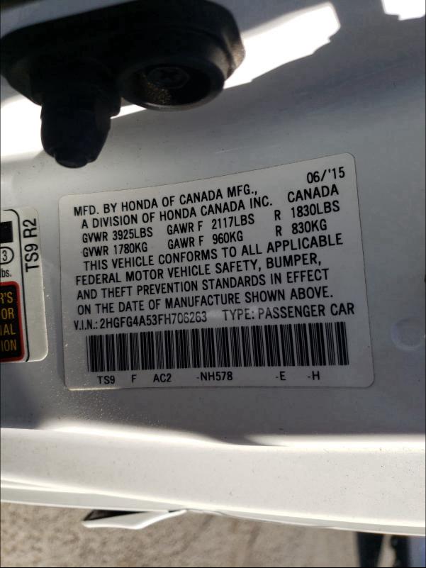 Photo 9 VIN: 2HGFG4A53FH706263 - HONDA CIVIC SI 