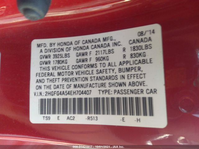 Photo 8 VIN: 2HGFG4A54EH704407 - HONDA CIVIC COUPE 