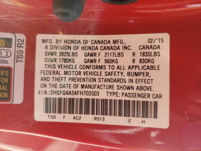 Photo 11 VIN: 2HGFG4A54FH703503 - HONDA CIVIC 