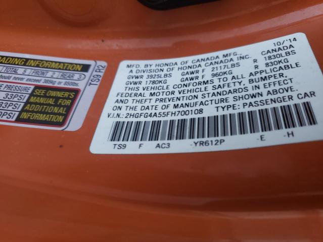 Photo 9 VIN: 2HGFG4A55FH700108 - HONDA CIVIC SI 