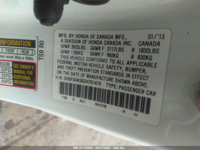 Photo 8 VIN: 2HGFG4A56DH701474 - HONDA CIVIC CPE 