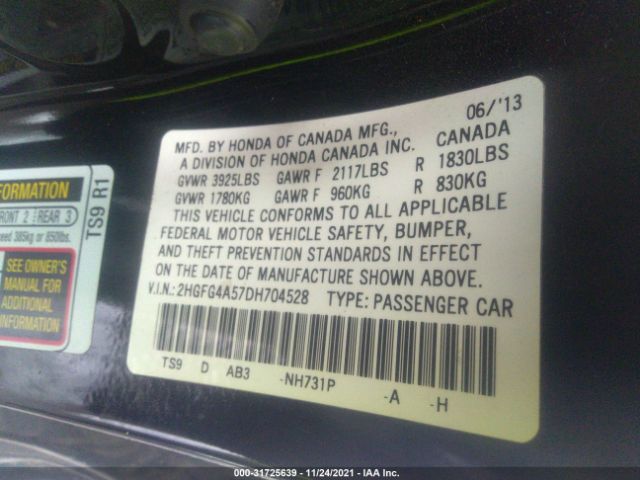 Photo 8 VIN: 2HGFG4A57DH704528 - HONDA CIVIC CPE 