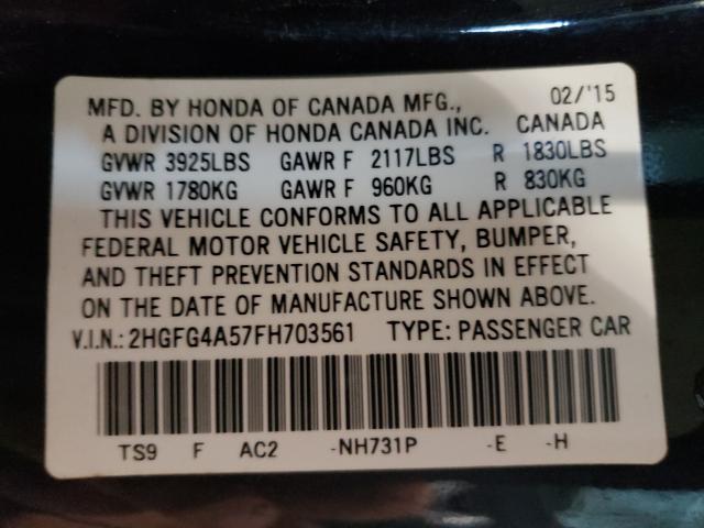 Photo 9 VIN: 2HGFG4A57FH703561 - HONDA CIVIC SI 