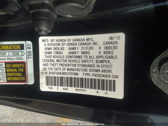 Photo 8 VIN: 2HGFG4A58CH707484 - HONDA CIVIC CPE 