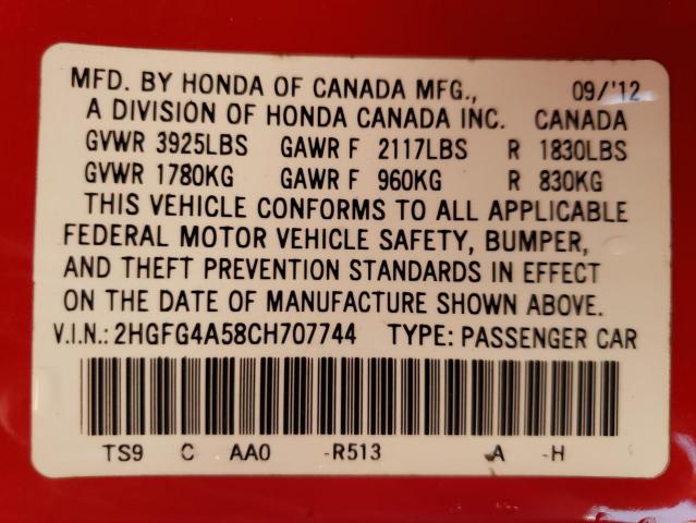 Photo 11 VIN: 2HGFG4A58CH707744 - HONDA CIVIC SI 