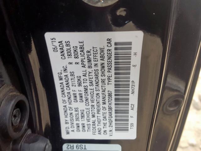 Photo 9 VIN: 2HGFG4A58FH705867 - HONDA CIVIC SI 