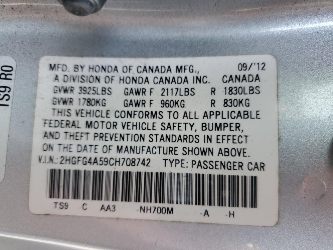 Photo 11 VIN: 2HGFG4A59CH708742 - HONDA CIVIC 