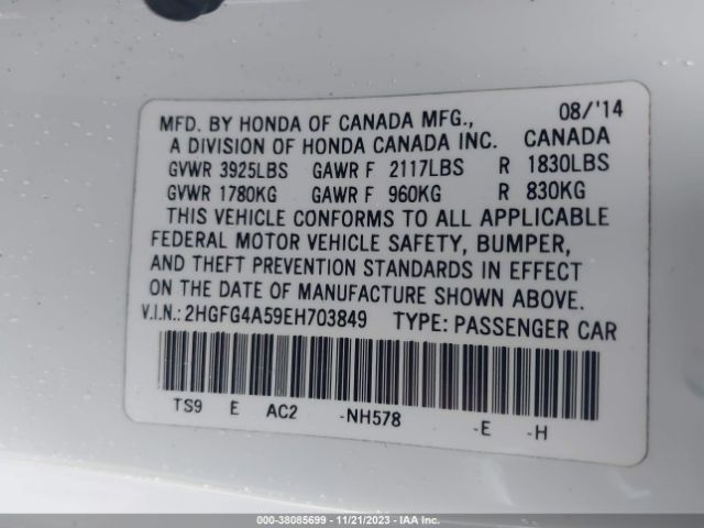 Photo 8 VIN: 2HGFG4A59EH703849 - HONDA CIVIC 