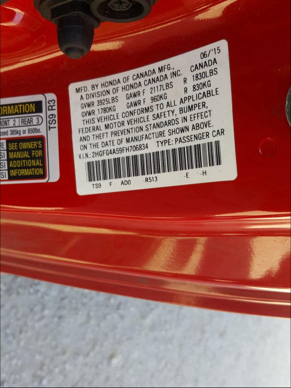 Photo 9 VIN: 2HGFG4A59FH706834 - HONDA CIVIC SI 