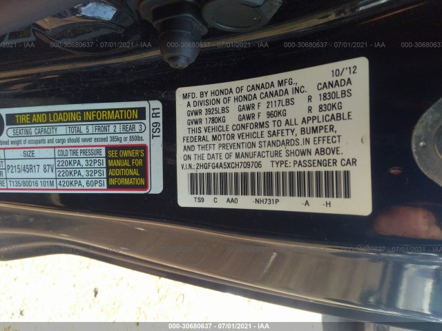 Photo 8 VIN: 2HGFG4A5XCH709706 - HONDA CIVIC CPE 