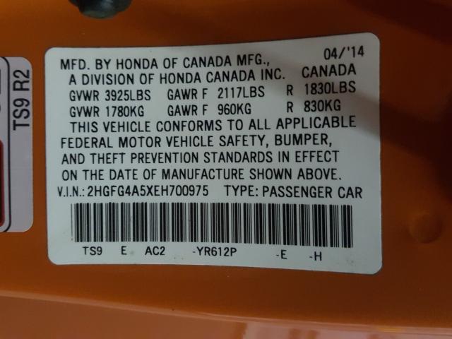 Photo 9 VIN: 2HGFG4A5XEH700975 - HONDA CIVIC SI 