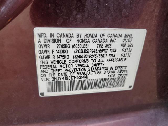 Photo 11 VIN: 2HJYK16317H531441 - HONDA RIDGELINE 