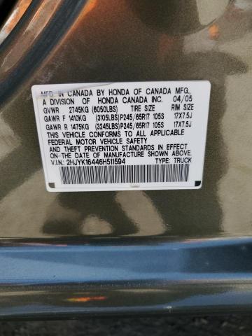 Photo 11 VIN: 2HJYK16446H511594 - HONDA RIDGELINE 