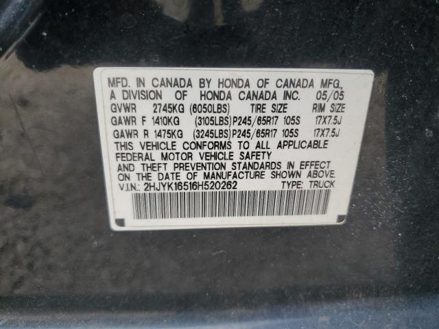 Photo 11 VIN: 2HJYK16516H520262 - HONDA RIDGELINE 