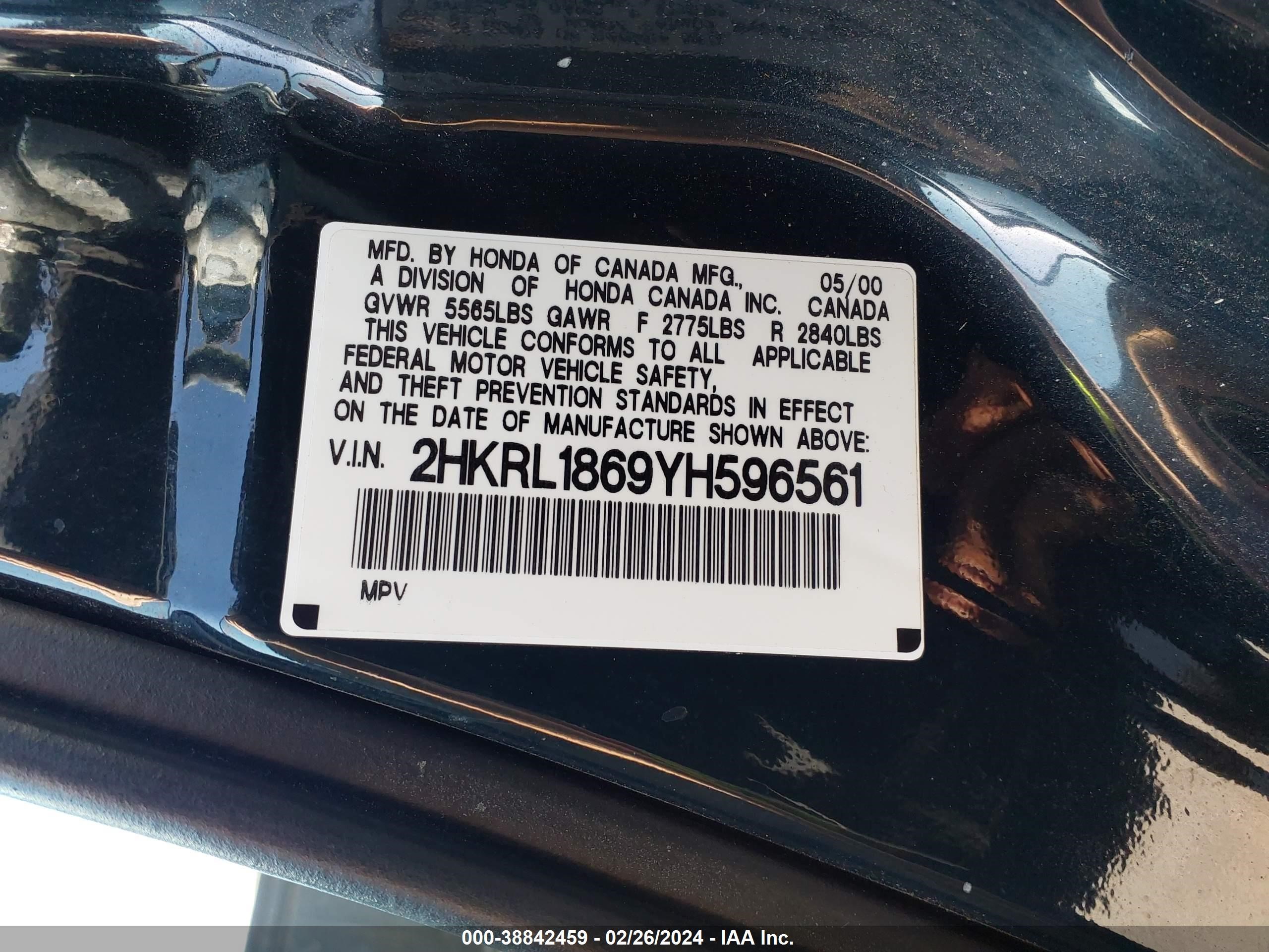 Photo 8 VIN: 2HKRL1869YH596561 - HONDA ODYSSEY 