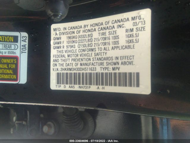 Photo 8 VIN: 2HKRM3H30DH511633 - HONDA CR-V 