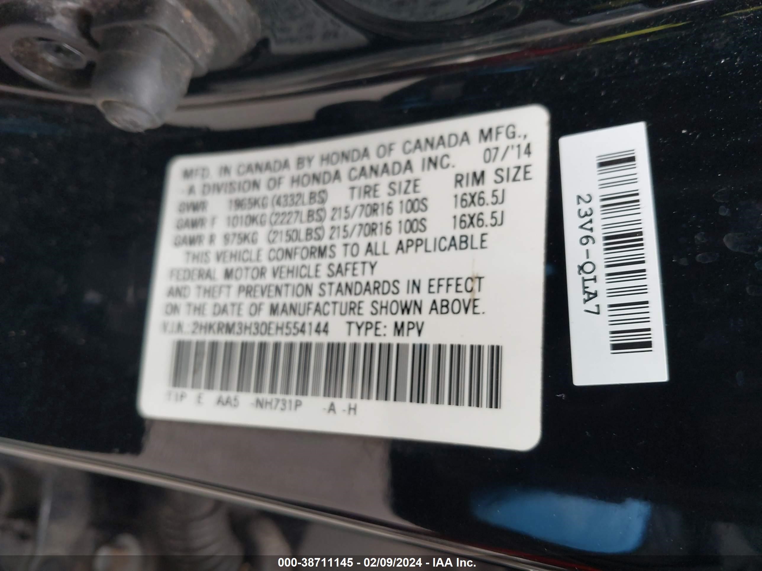 Photo 8 VIN: 2HKRM3H30EH554144 - HONDA CR-V 