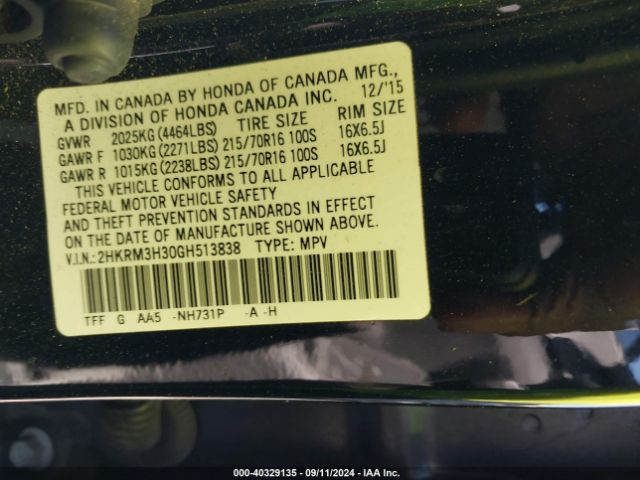 Photo 8 VIN: 2HKRM3H30GH513838 - HONDA CR-V 