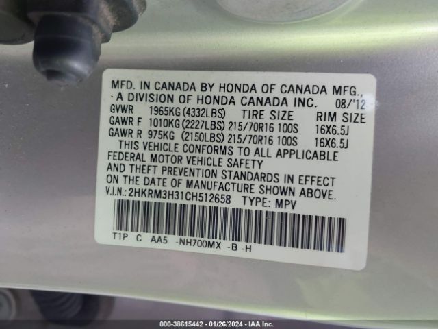 Photo 8 VIN: 2HKRM3H31CH512658 - HONDA CR-V 