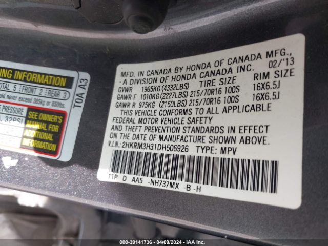 Photo 8 VIN: 2HKRM3H31DH506926 - HONDA CR-V 