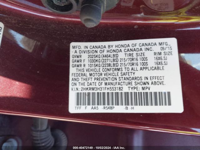 Photo 8 VIN: 2HKRM3H31FH553182 - HONDA CR-V 